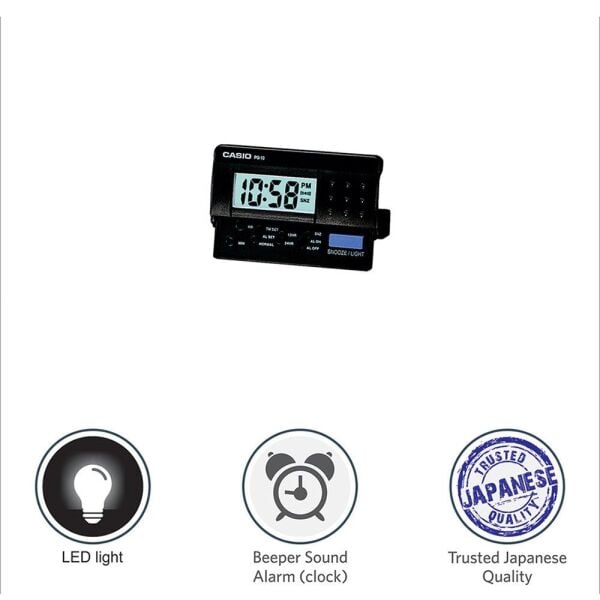 Casio PQ-10-1R Mini Seyahat Ertelemeli Beep Alarm Işıklı 12/24 Saat Dilimi Özellikli Masa Saati