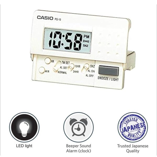 Casio PQ-10-7R Mini Seyahat Ertelemeli Beep Alarm Işıklı 12/24 Saat Dilimi Özellikli Masa Saati