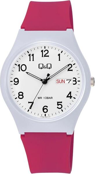 Q&Q V39A-001VY Pembe Renkli Silikon Takvimli 10 Atm Su Geçirmez Genç Kol Saati