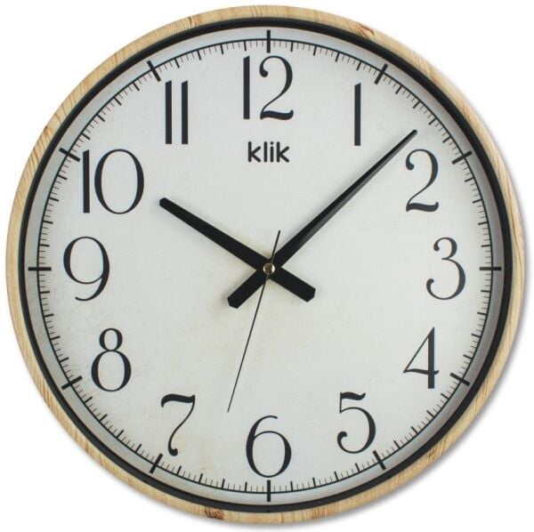 Klik Simplex Çam Plastik Kasa Krem Renkli 37.5 cm Çaplı Modern Sessiz Saniye Mekanizmalı Duvar Saati