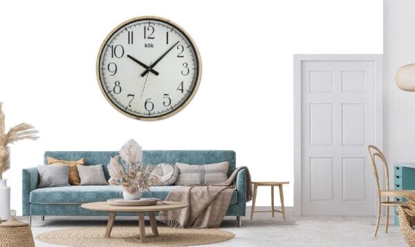 Klik Simplex Çam Plastik Kasa Krem Renkli 37.5 cm Çaplı Modern Sessiz Saniye Mekanizmalı Duvar Saati