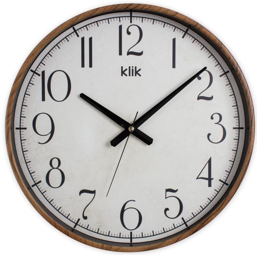 Klik Simplex Ceviz Plastik Kasa Kahverengi Renkli 37.5 cm Çaplı Modern Sessiz Saniye Mekanizmalı Duvar Saati