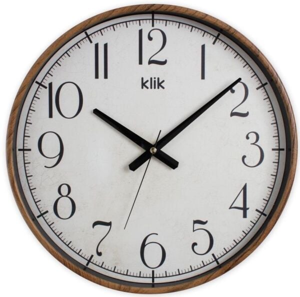 Klik Simplex Ceviz Plastik Kasa Kahverengi Renkli 37.5 cm Çaplı Modern Sessiz Saniye Mekanizmalı Duvar Saati