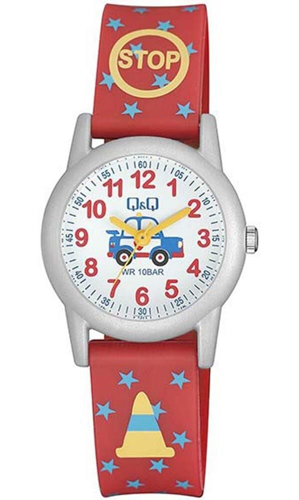Q&Q VR99J020Y Polis Arabası Desenli Silikon 10 Bar Su Geçirmez Çocuk Kol Saati