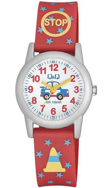 Q&Q VR99J020Y Polis Arabası Desenli Silikon 10 Bar Su Geçirmez Çocuk Kol Saati