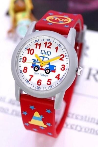 Q&Q VR99J020Y Polis Arabası Desenli Silikon 10 Bar Su Geçirmez Çocuk Kol Saati