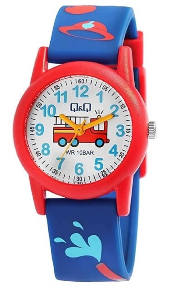 Q&Q VR99J019Y İtfaiye Arabası Desenli Silikon 10 Bar Su Geçirmez Çocuk Kol Saati