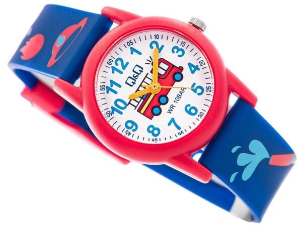 Q&Q VR99J019Y İtfaiye Arabası Desenli Silikon 10 Bar Su Geçirmez Çocuk Kol Saati