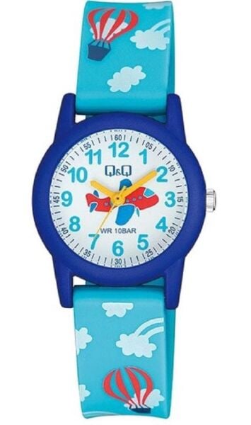 Q&Q VR99J018Y Uçak Desenli Silikon 10 Bar Su Geçirmez Çocuk Kol Saati