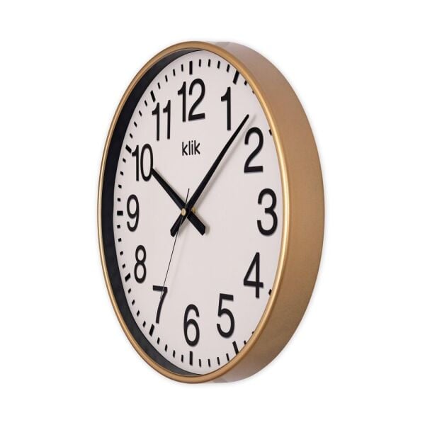 Klik Simplex Plastik Kasa Gold Renkli 37.5 cm Çaplı Modern Sessiz Saniye Mekanizmalı Duvar Saati