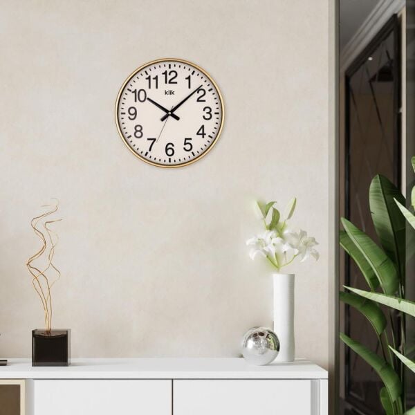 Klik Simplex Plastik Kasa Gold Renkli 37.5 cm Çaplı Modern Sessiz Saniye Mekanizmalı Duvar Saati