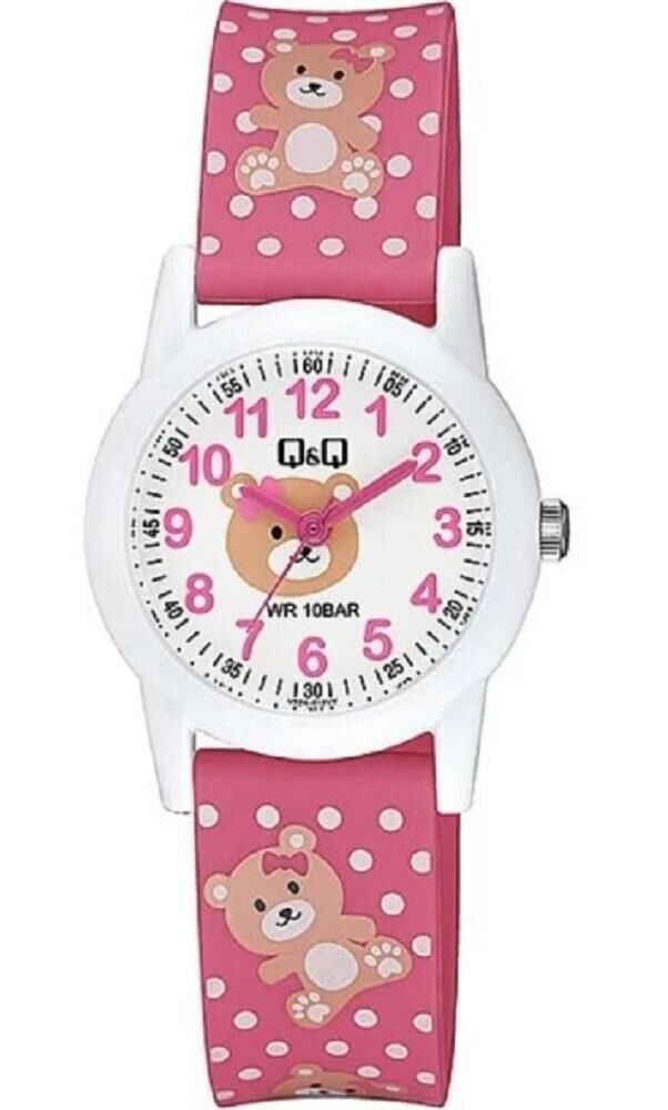 Q&Q V22A-012VY Ayıcık Desenli Silikon 10 Atm Su Geçirmez Çocuk Kol Saati