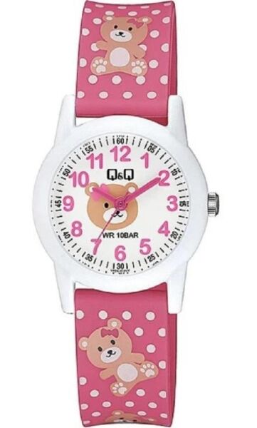 Q&Q V22A-012VY Ayıcık Desenli Silikon 10 Atm Su Geçirmez Çocuk Kol Saati