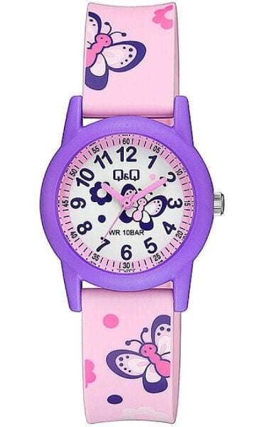 Q&Q V22A-009VY Kelebek Desenli Silikon 10 Atm Su Geçirmez Çocuk Kol Saati