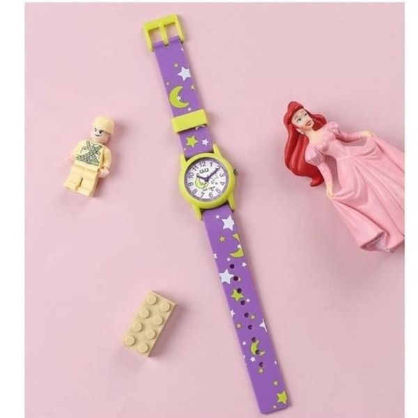 Q&Q V22A-007VY Ay Yıldız Desenli Çocuk Kol Saati