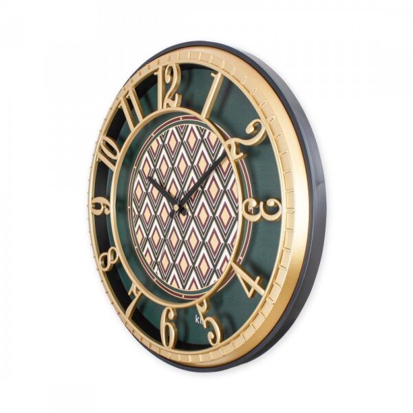 Klik Hisar Zümrüt Plastik Kasa Yeşil-Gold Renkli 40 cm Çaplı Modern Sessiz Saniye Mekanizmalı Duvar Saati