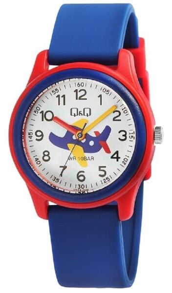 Q&Q VS59J009Y Uçak Desenli Silikon 10 Bar Su Geçirmez Çocuk Kol Saati