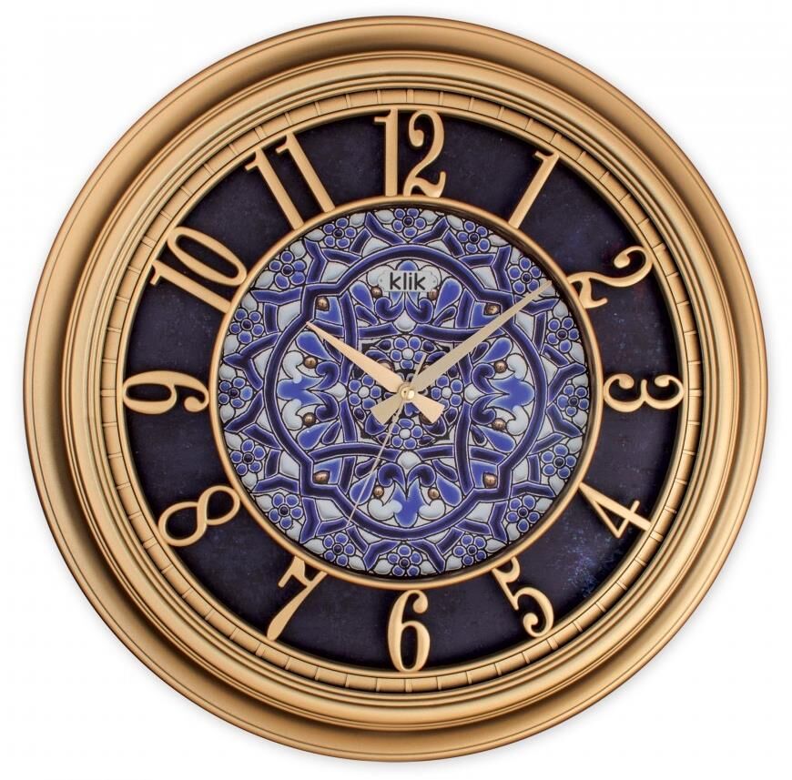 Klik Babil Mozaik Plastik Kasa Gold Renkli 46 cm Çaplı Modern Sessiz Saniye Mekanizmalı Duvar Saati
