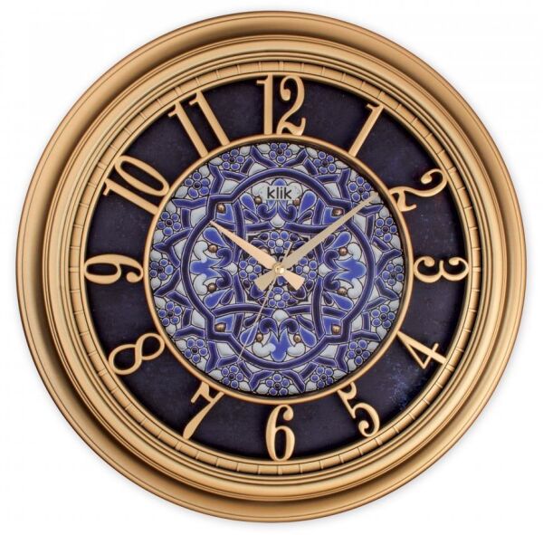 Klik Babil Mozaik Plastik Kasa Gold Renkli 46 cm Çaplı Modern Sessiz Saniye Mekanizmalı Duvar Saati