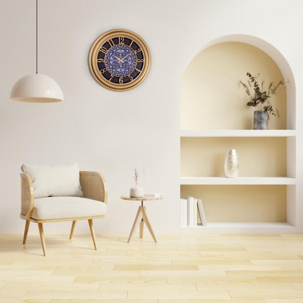 Klik Babil Mozaik Plastik Kasa Gold Renkli 46 cm Çaplı Modern Sessiz Saniye Mekanizmalı Duvar Saati