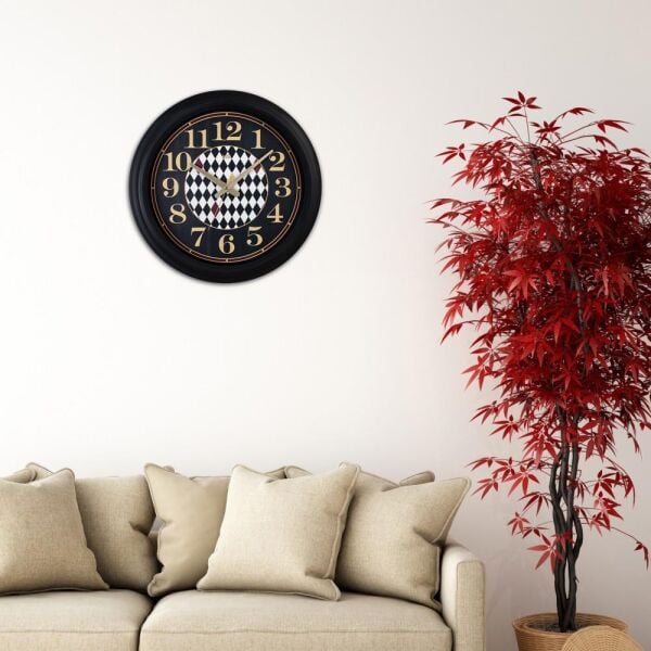 Klik Royal Hektor Plastik Kasa Siyah Renkli 46 cm Çaplı Modern Sessiz Saniye Mekanizmalı Duvar Saati