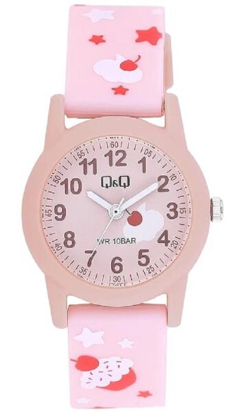 Q&Q V22A-001VY Vişne Desenli Silikon 10 Atm Su Geçirmez Çocuk Kol Saati