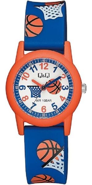 Q&Q V22A-011VY Basketbol Desenli Silikon 10 Atm Su Geçirmez Çocuk Kol Saati
