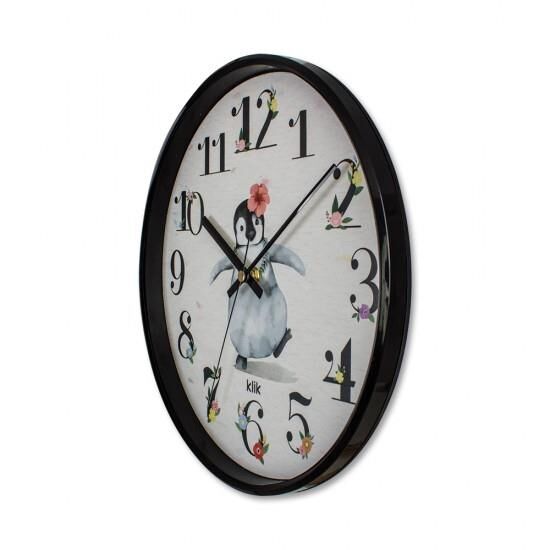 Klik Slim Penguen Plastik Kasa Siyah Renkli 30.5 cm Çaplı Modern Sessiz Saniye Mekanizmalı Duvar Saati