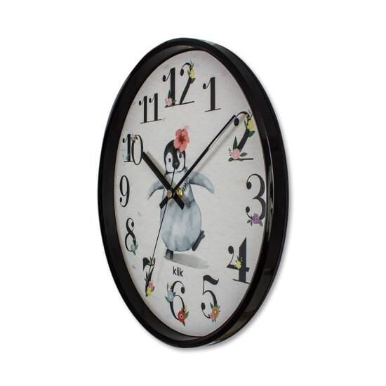 Klik Slim Penguen Plastik Kasa Siyah Renkli 30.5 cm Çaplı Modern Sessiz Saniye Mekanizmalı Duvar Saati