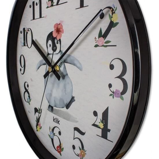 Klik Slim Penguen Plastik Kasa Siyah Renkli 30.5 cm Çaplı Modern Sessiz Saniye Mekanizmalı Duvar Saati