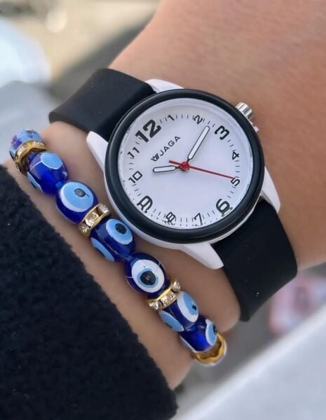 Jaga JL AQ1247-4ADA-D2C 64511 7-12 Yaş Siyah Beyaz Renkli Silikon Çocuk Kol Saati