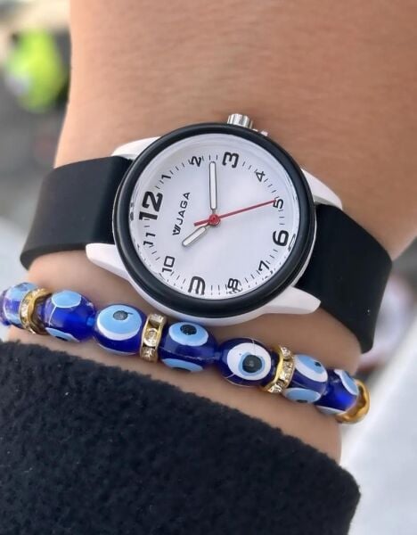 Jaga JL AQ1247-4ADA-D2C 64511 7-12 Yaş Siyah Beyaz Renkli Silikon Çocuk Kol Saati