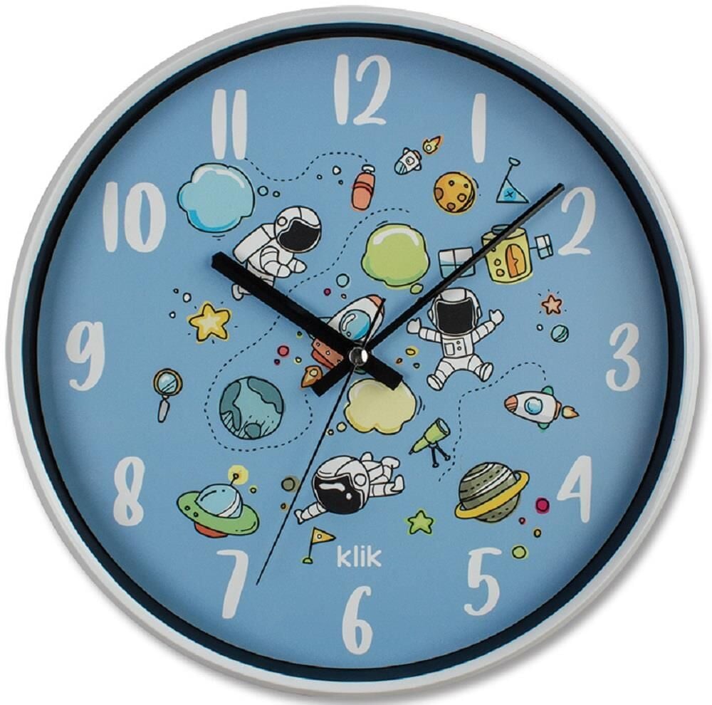 Klik Slim Uzay Plastik Kasa Beyaz Renkli 30.5 cm Çaplı Modern Sessiz Saniye Mekanizmalı Duvar Saati