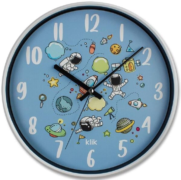 Klik Slim Uzay Plastik Kasa Beyaz Renkli 30.5 cm Çaplı Modern Sessiz Saniye Mekanizmalı Duvar Saati