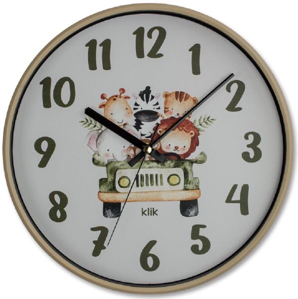 Klik Slim Safari Plastik Kasa Krem Renkli 30.5 cm Çaplı Modern Sessiz Saniye Mekanizmalı Duvar Saati