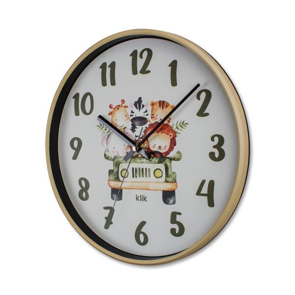 Klik Slim Safari Plastik Kasa Krem Renkli 30.5 cm Çaplı Modern Sessiz Saniye Mekanizmalı Duvar Saati