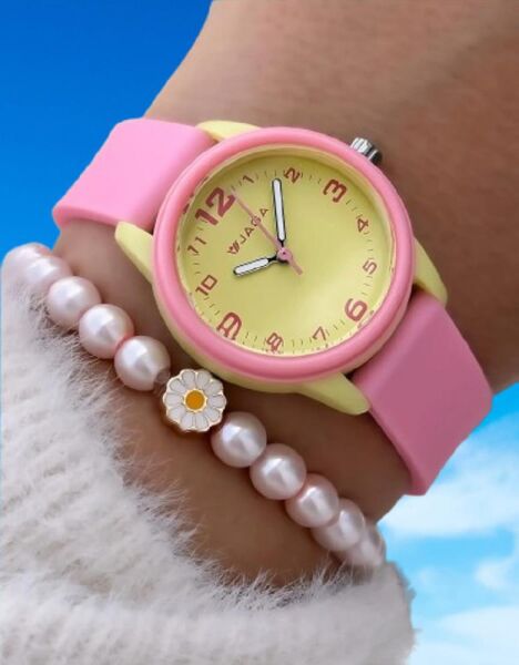 Jaga JL AQ1247-4GKG-2D5A 6511 7-12 Yaş Pembe Sarı Renkli Silikon Çocuk Kol Saati