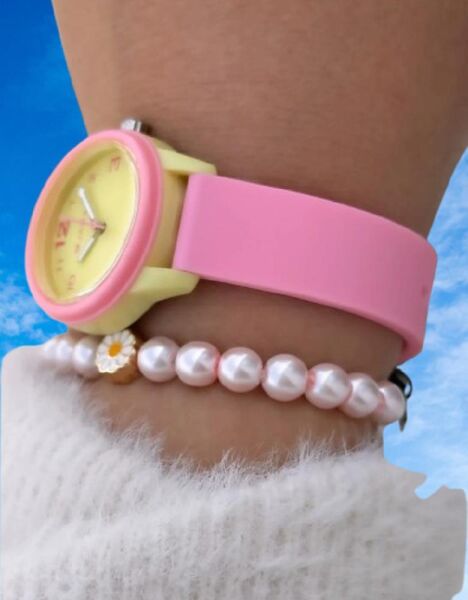 Jaga JL AQ1247-4GKG-2D5A 6511 7-12 Yaş Pembe Sarı Renkli Silikon Çocuk Kol Saati