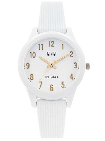Q&Q VS13J008Y Beyaz-Gold Silikon 10 Bar Su Geçirmez Çocuk Kol Saati