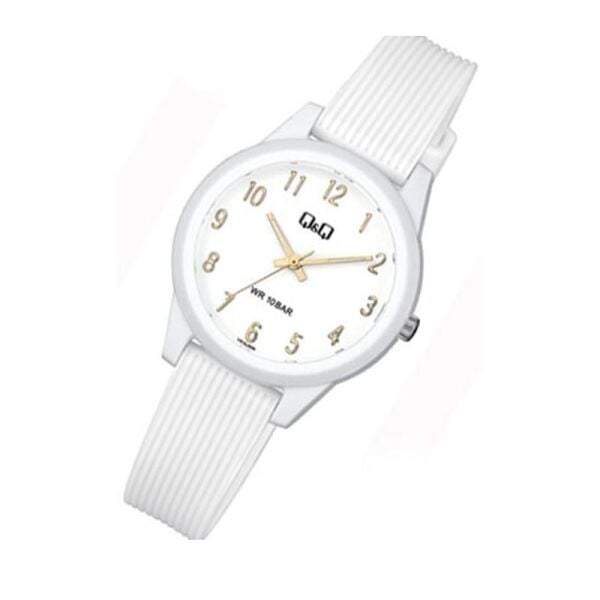 Q&Q VS13J008Y Beyaz-Gold Silikon 10 Bar Su Geçirmez Çocuk Kol Saati