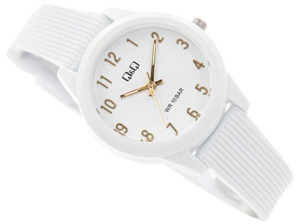 Q&Q VS13J008Y Beyaz-Gold Silikon 10 Bar Su Geçirmez Çocuk Kol Saati