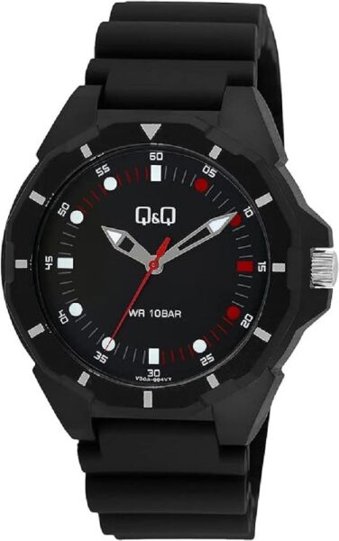 Q&Q V30A-004VY Siyah Renkli Silikon 10 Bar Su Geçirmez Genç Kol Saati