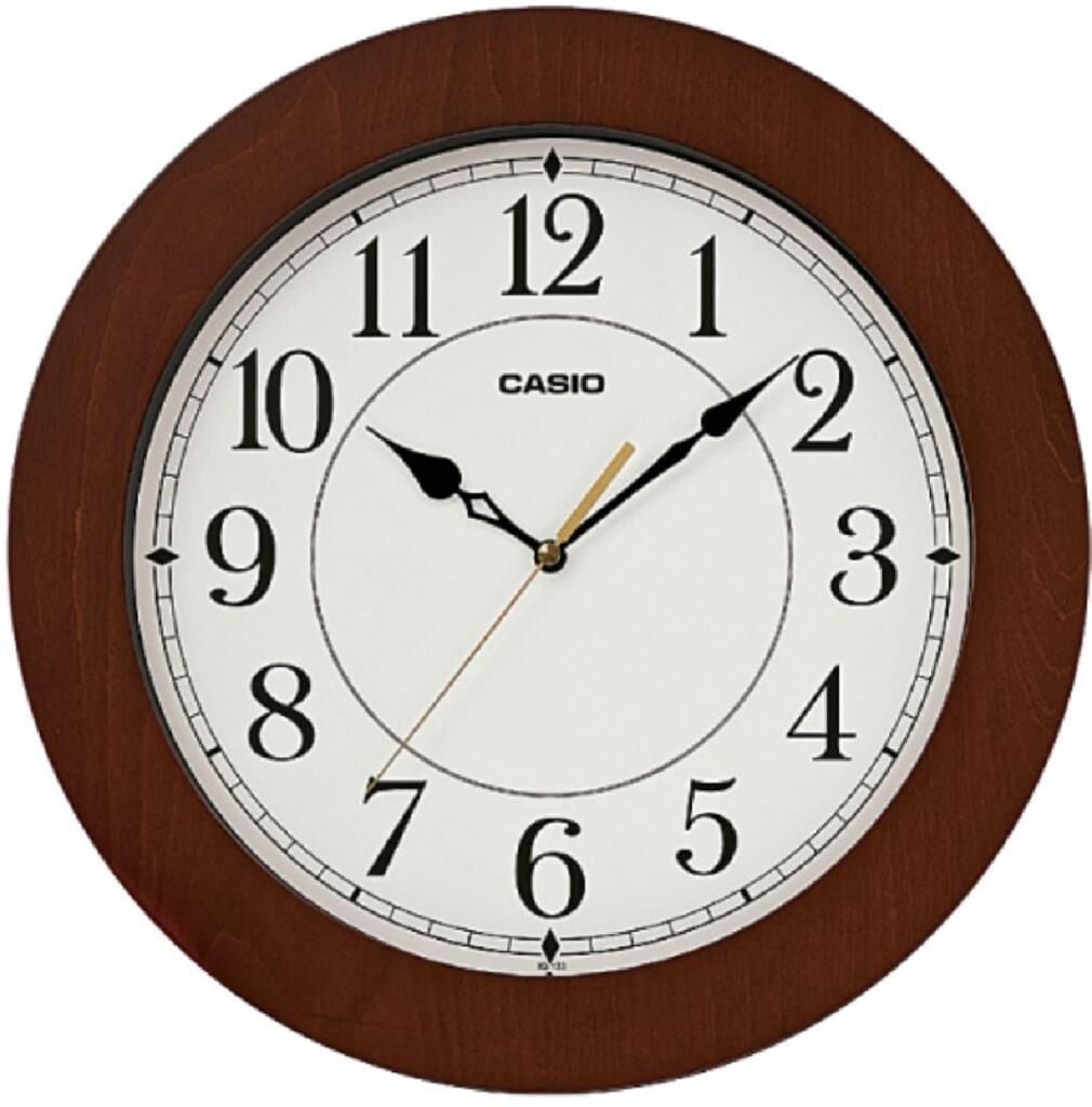 Casio IQ-133-5DF Plastik Kasa Kahverengi Renkli 36 cm Çaplı Modern Quartz Saniye Mekanizmalı Duvar Saati