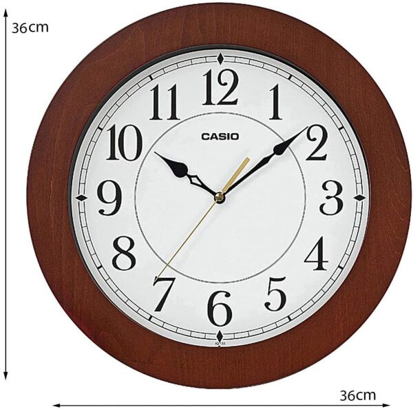 Casio IQ-133-5DF Plastik Kasa Kahverengi Renkli 36 cm Çaplı Modern Quartz Saniye Mekanizmalı Duvar Saati