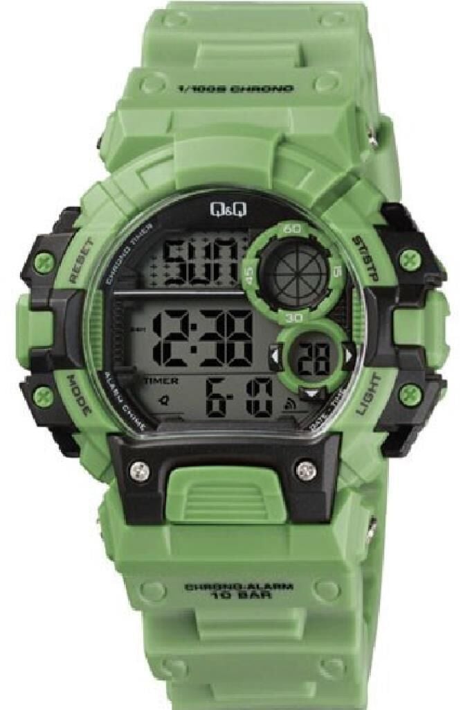 Q&Q M144J013Y Yeşil Renkli Alarmlı Tarihli Kronometreli Işıklı 10 Atm Genç Kol Saati