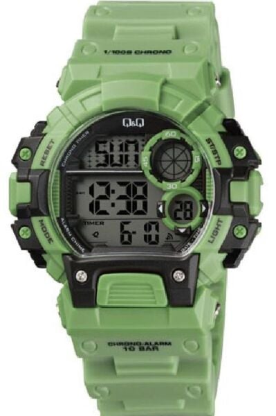 Q&Q M144J013Y Yeşil Renkli Alarmlı Tarihli Kronometreli Işıklı 10 Atm Genç Kol Saati