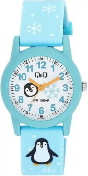 Q&Q V22A-006VY Penguen ve Kar tanesi Desenli Silikon 10 Atm Su Geçirmez Çocuk Kol Saati