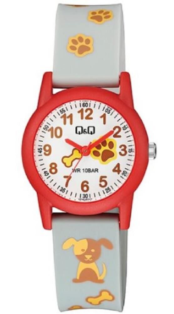 Q&Q V22A-005VY Köpek Pati Desenli Silikon 10 Atm Su Geçirmez Çocuk Kol Saati