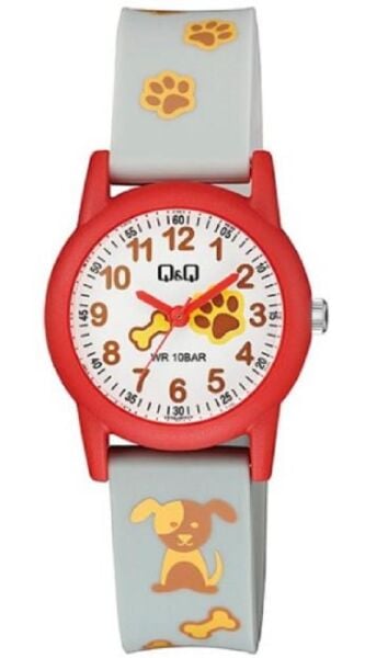 Q&Q V22A-005VY Köpek Pati Desenli Silikon 10 Atm Su Geçirmez Çocuk Kol Saati