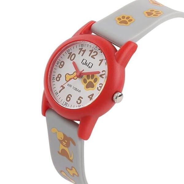 Q&Q V22A-005VY Köpek Pati Desenli Silikon 10 Atm Su Geçirmez Çocuk Kol Saati